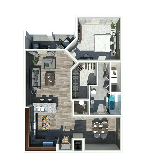 Floor plan for 1 bed, 1 bath, 854 sqft